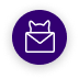 Une icône en forme de cercle violet avec un contour blanc d'une tête de chat sortant d'une enveloppe.