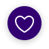 Un simple contour de cœur blanc à l'intérieur d'un cercle violet foncé sur fond clair, symbolisant un bouton "J'aime" ou "Je préfère".