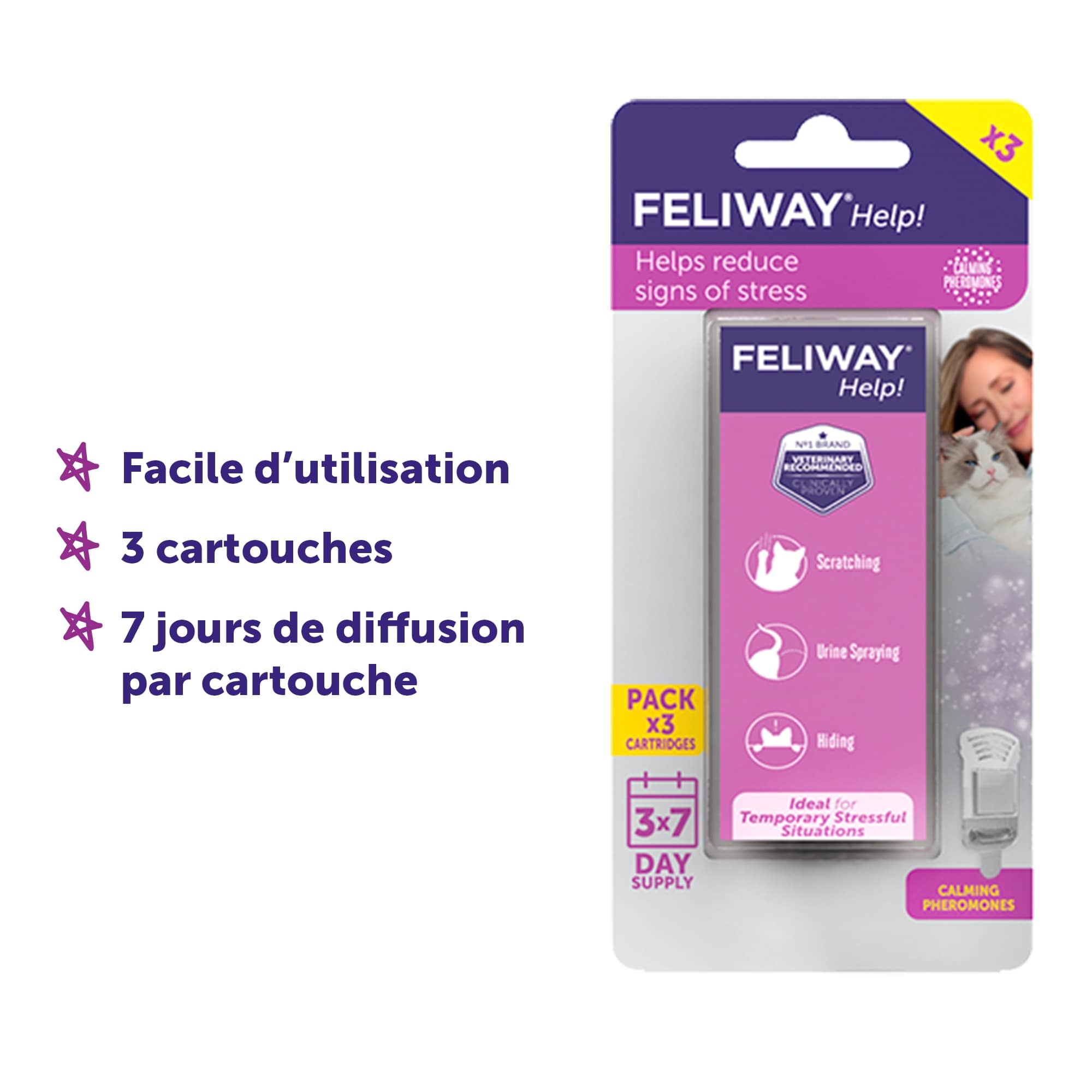 Feliway Help! Kit de Démarrage pour Chat | Vaporisateur pour Prise &  Cartouche | Phéromones pour Réduction du Stress à Court Terme | En Vacances